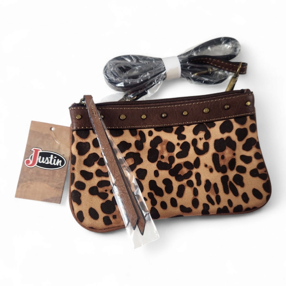 Justin Boots Womens Animal Print Crossbody / Belt Bag Small Western Studded Zip